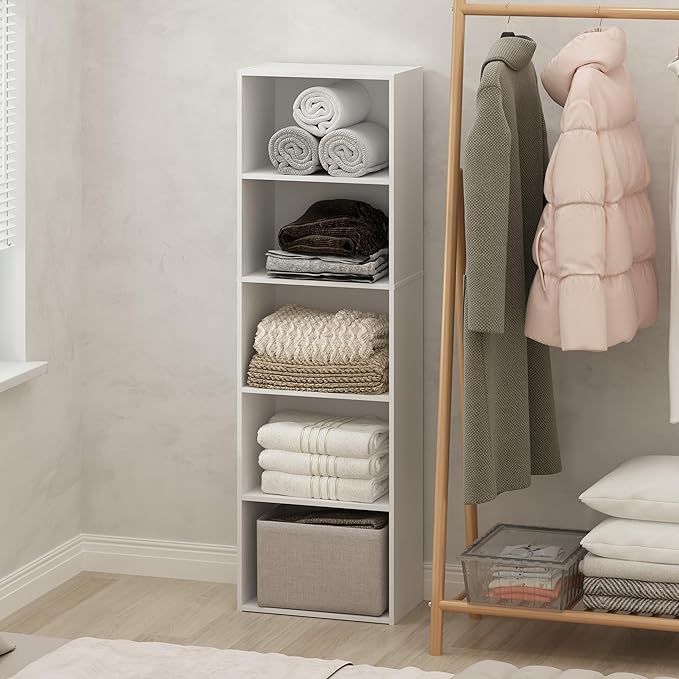 Furinno Reed 5-Tier Open Shelf Clothing & Closet Storage Organization, White-NeatNest