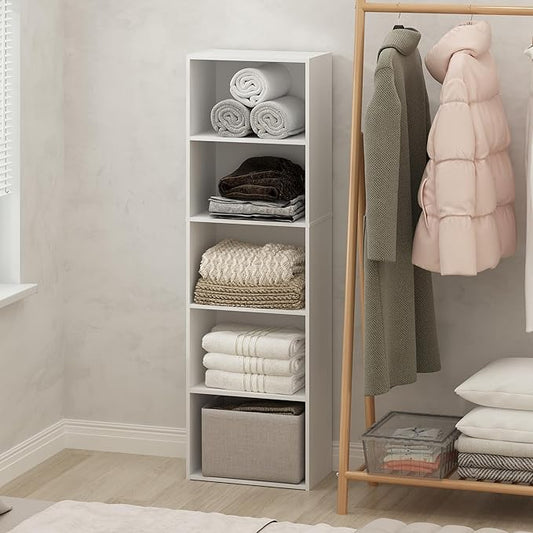 Furinno Reed 5-Tier Open Shelf Clothing & Closet Storage Organization, White-NeatNest