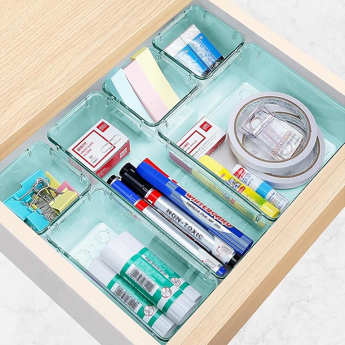 10 PCS Drawer Organizer Set, 4 Varied Size Bathroom and kitchen Drawer cabinet organizer Trays, Clear Storage Bins for Makeup, Jewelry, Utensils and Gadgets-NeatNest