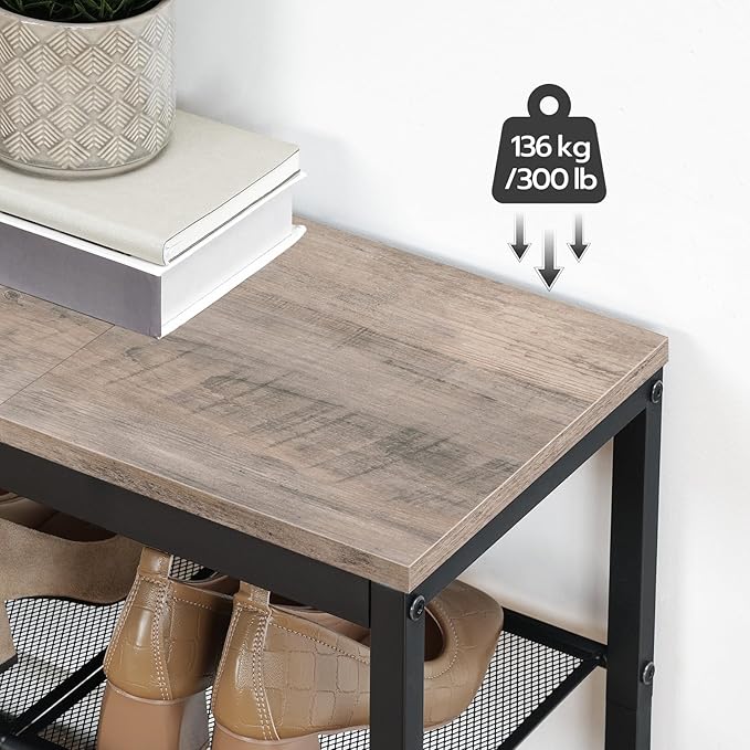 HOOBRO Shoe Bench, 3-Tier Shoe Rack, Industrial Shoe Organizer Storage Bench, 19.7 inches Entry Bench with Mesh Shelves, for Entryway, Living Room, Hallway, Easy Assembly, Greige BG50HX01-NeatNest