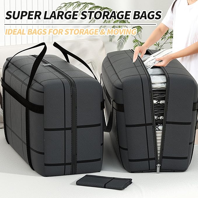 4 Pack Different Size Large Storage Bag, Heavy Duty Storage Tote Bag, Large Moving Bag, with Sturdy Handle & Zipper, for Storing & Moving