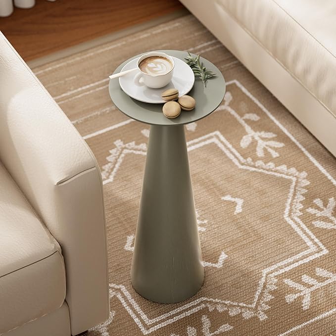 Farmhouse Tall Pedestal End Table Small Solid Wood Martini Table Plant Stand Modern Round Drink Table for Small Space Living Room, Sage Green