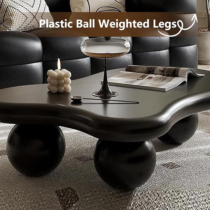 Cloud-Shape Cute Coffee Table Black Irregular Coffee Table with 3 Short Legs Modern Live Round Edge Coffee Table for Living Room Bedroom Easy Assembly,Cloud b Black 47.2"-NeatNest