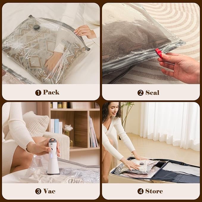 Vacuum Storage Bags for Travel with Rechargeable air Pump, 18 Pack Carry-on Size Compression Packing for Luggage and Suitcase, Space Saver Bags for Clothes and Clothing Travel-NeatNest