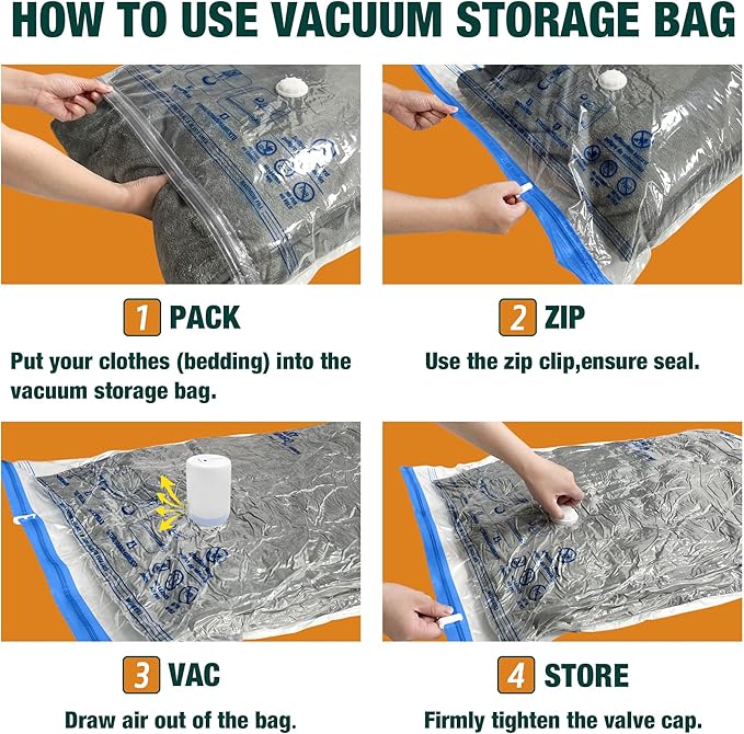 HIBAG Vacuum Storage Bags with Electric Pump, Vacuum Seal Space Saver Bags for Clothes, Clothing, Pillows, Blanket Bedding Comforters, Jumbo 10 pack-NeatNest