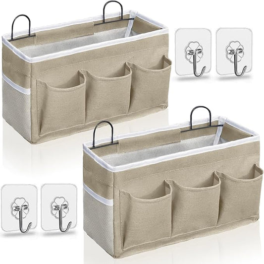 2pcs Light-Style Wall Hanging Storage Bag, Linen Fabric Door Hanging Organizer Baskets with Pockets, Waterproof Bin for Bedroom, Kitchen, Office, RV Camper (LightKaki-2pcs)-NeatNest