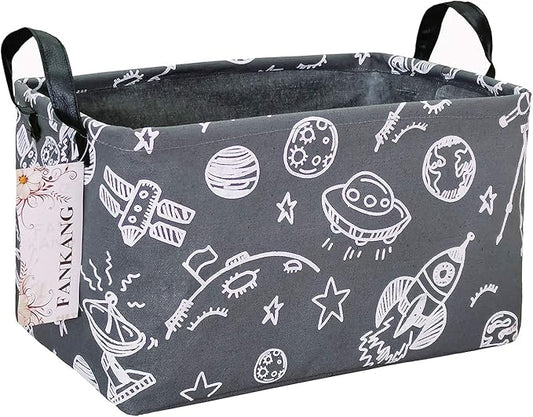 FANKANG Storage Basket,Nursery Hamper Canvas Laundry Basket Foldable with Waterproof PE Coating Storage, Office, Bedroom, Clothes,Toys (Rec-Space Planet)