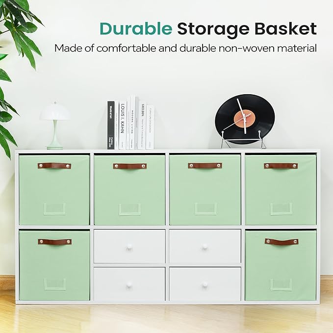 6-Pack Collapsible Fabric Storage Cubes with Handles & Label Holders, Closet Cube Home Organizer Bins (Sage Green, 13 x 13 x 13 inch)