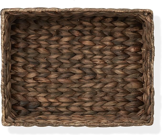 Casafield Set of 4 Water Hyacinth Pantry Baskets, 10" x 13" x 5", with Chalkboard Labels and Chalk Marker - Espresso, Woven Storage Bin Organizers for Kitchen Shelves-NeatNest