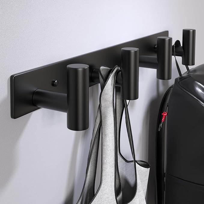 Coat Rack Wall Mounted with 4 Hooks, Wall Hooks for Hanging Towel Coat Hat Bag, Heavy Duty, Metal Hat Rack Coat Hanger Towel Hooks Coat Hooks for Entryway Bathroom Kitchen (Black, 2 Packs)-NeatNest