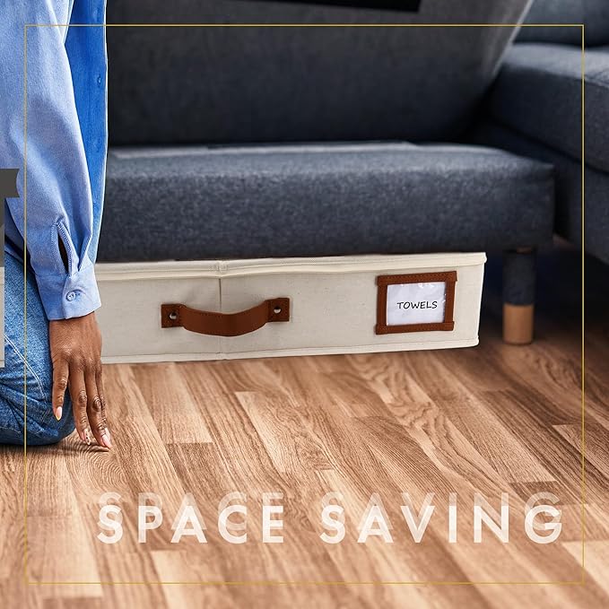 HOMELUX THEORY 2pc Under Bed Storage Containers, Bedroom Under the Bed Drawer Storage Organizer with Bins and Lids, Large Underbed Clothes Storage Box Ideal for Blanket, Fabric, & Shoes (Ivory)-NeatNest