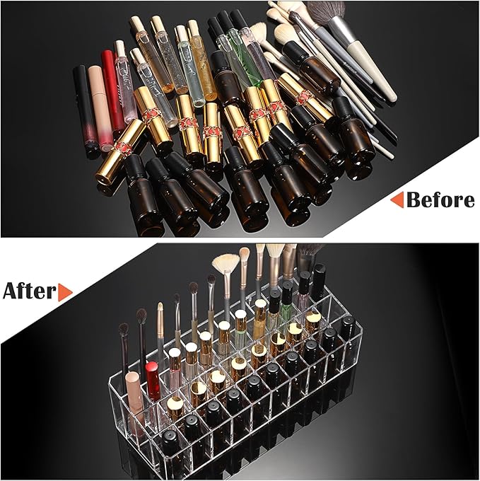 ELLDOO Rollerball Perfume Organizer, 44 Spaces Clear Acrylic Perfume Storage Holder Beauty Scent Holder, Essential Oil Storage Holder Organizer, Makeup Lipgloss Lipstick Display Case-NeatNest
