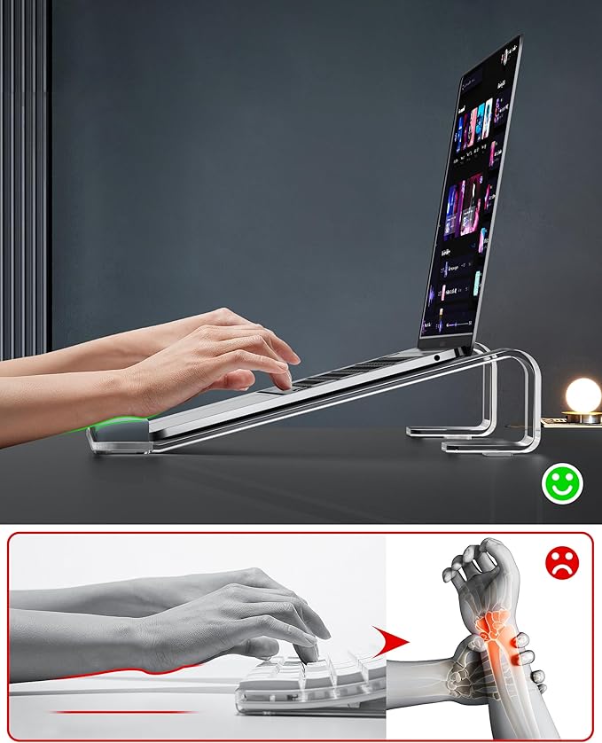 Clear Acrylic Laptop Stand for Desk, with Wrist Rest, Ergonomic Detachable Mount Compatible with 10-17'' All Laptops Such as MacBook Air Pro/HP/Dell/Lenovo-NeatNest