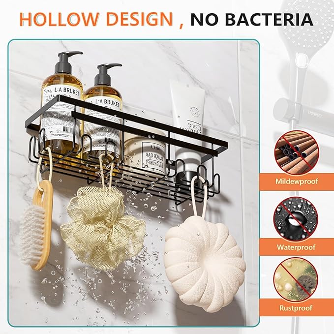 Self Adhesive Shower Caddy, 2-Pack No Drilling Rustproof Bathroom Organizers and Storage with Save Space Hooks, Apartment Essentials for Bathroom, Kitchen & Living Room