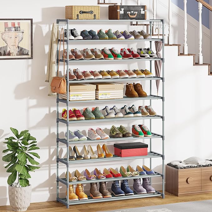 Tribesigns Upgraded 10-Tier Shoe Rack, Tall Shoe Organizer & Space Saver - Holds 50 Pairs (Grey Metal Tube)-NeatNest