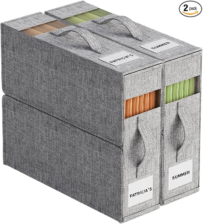 2Pack Sheet Organizers and Storage with Handles – Foldable Linen Closet Storage for King & Queen Sheet Sets – Clear Window & Removable Labels – Dustproof & Space-Saving Design, Grey-NeatNest