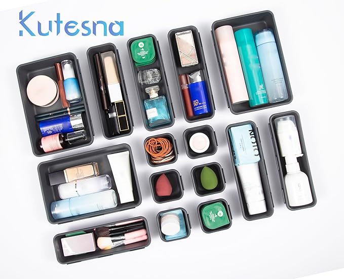 15 PCS Interlocking Desk Drawer Organizer Separator for Office,Bathroom,Kitchen,Makeup（Black）-NeatNest