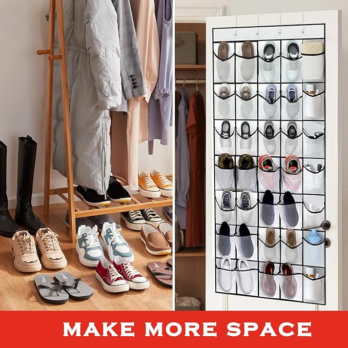 35 Pocket Over The Door Shoe Organizer, Door Hanging Storage Shoe Holder Rack for Large Capacity Shoe Organizer for Men and Women Kids Closet Bedroom Bathroom (White)-NeatNest