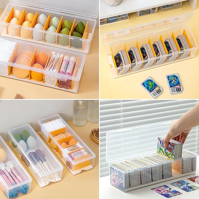 Small Deep Strips Container with Lid for Membership Card, Charger Cable Cord, Trading Card Organizer, Craft Supply, Office Supplies, Battery Storage(Clear+Yellow-2pack)-NeatNest