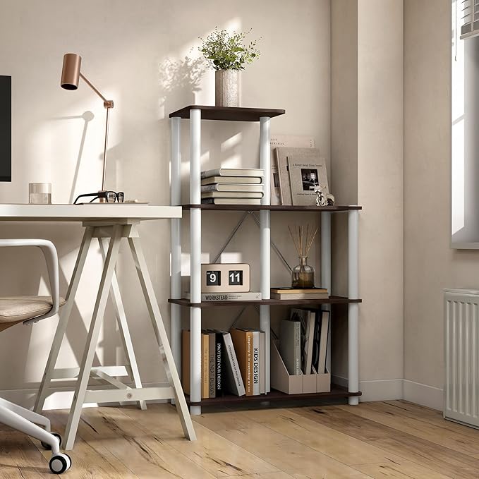 HOMES: Inside + Out Apexa Modern 5-Cube Ladder Shelving Units, Collectibles Display Shelves, Easy Assembly Standing Shelf, Home Storage Organizer for Living Room, Bedroom, Office, Espresso