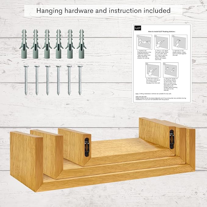 100% Solid Wood Floating Shelves Perfect for Bathroom Décor Set of 3 Wooden Wall Shelves for Bedroom Living Room Kitchen Simple Minimalist Home Décor-NeatNest