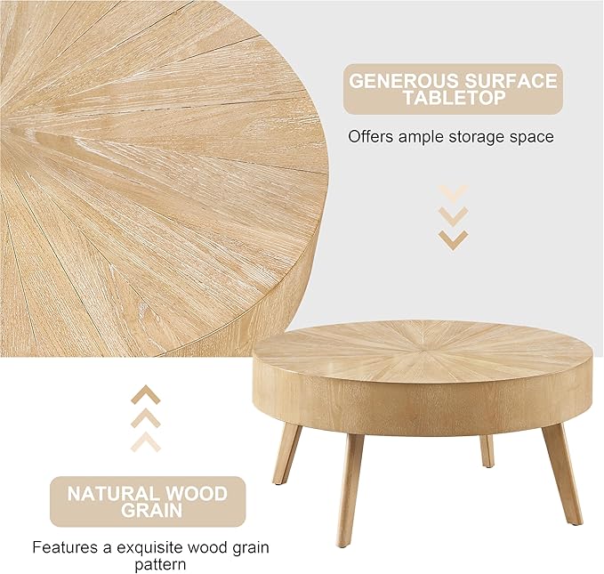 Gexpusm 2-Piece Solid Wood Coffee Table Set, Rustic Round Farmhouse End Tables for Living Room, 31x31x16 in, Light Brown