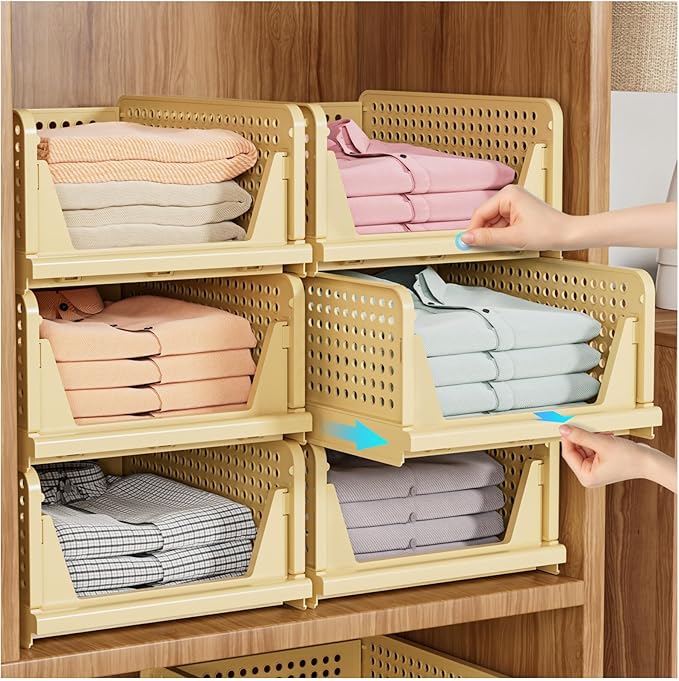 SNSLXH 5 Pack Stackable Closet Organizer Box, Multifunctional & Foldable Closet Storage Basket for Bathroom Kitchen Laundry Room Wardrobe Storage, Space-Saving Clothes Storage Drawer Organizer, Yellow-NeatNest
