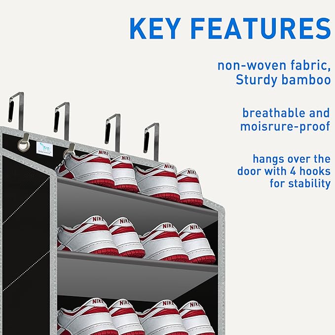 Heavy-Duty, over the door shoe organizer, Extra Large 10 Tiers, over door shoe organizer, coated hooks grip firmly without scratching paint,75LB, door shoe rack,Grey-NeatNest