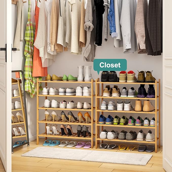 5-Tier Bamboo Shoe Rack for Entryway, Stackable | Foldable | Natural, Shoe Organizer for Hallway Closet, Standing Shoe Racks for Indoor Outdoor-NeatNest