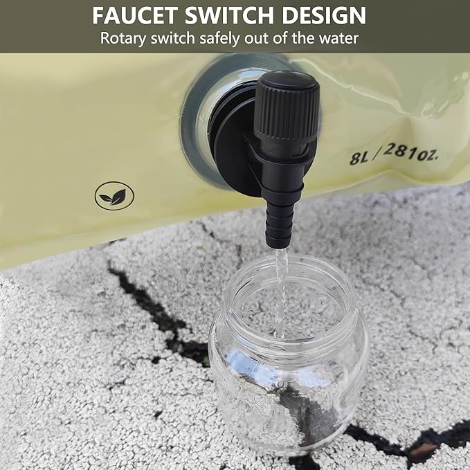 Collapsible 8L Water Storage Bag, BPA-Free Portable Folding Water Jug with Adjustable Faucet, Leakproof Emergency Water Bag for Camping, Hiking, Riding, Outdoor Sport (BEIGE, 4)-NeatNest