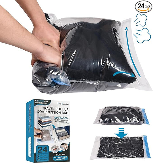 Compression Bags for Travel - Travel Essentials - 24 Pack Space Saver Bags - No Vacuum Needed - Compression Packing Bags for Cruise Accessories-NeatNest