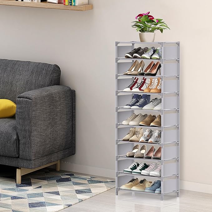 sunvito 10 Tiers Shoe Rack, Tall Vertical Shoe Rack, Sturdy Stackable Shoe Shelf, Shoe Stand Holds 20-25 Pairs Shoes, for Closets, Entryway, Cabinet, Garages, Dormitory, Hallway-NeatNest