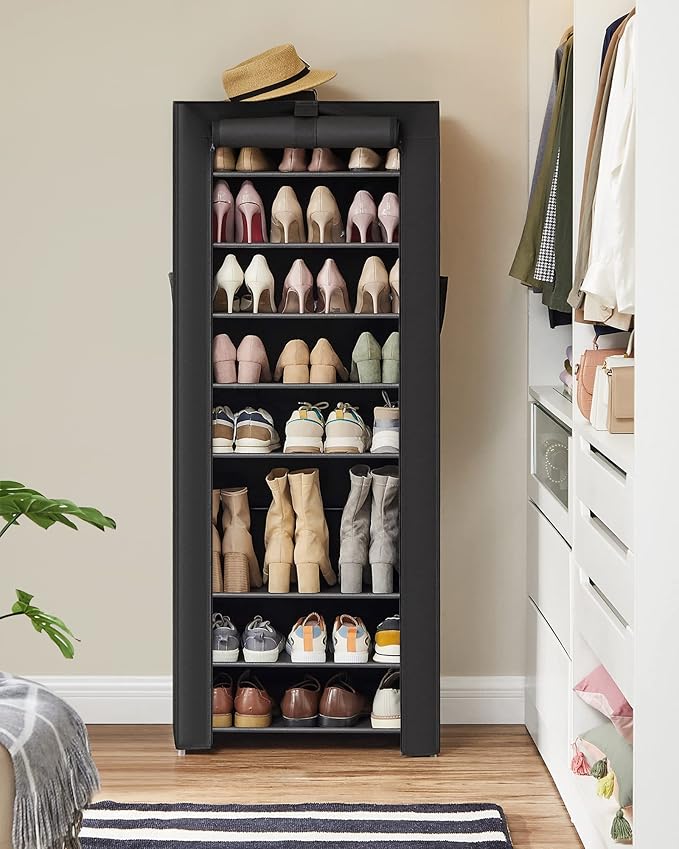 SONGMICS Shoe Rack with Non-Woven Fabric Cover, 9 Tier Storage Shelf for 27-35 Pairs of Shoes, Entryway, Suitable for Sneakers, High Heels, Flats, and Boots, Black URXJ10H-NeatNest