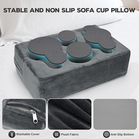Couch Cup Holder Pillow,Couch Drink Holder,Octagon Couch Caddy for Coffee Cup,Phone,Remote,Couch Cup Holder Tray for Bed,Car,Sofa,Table-NeatNest