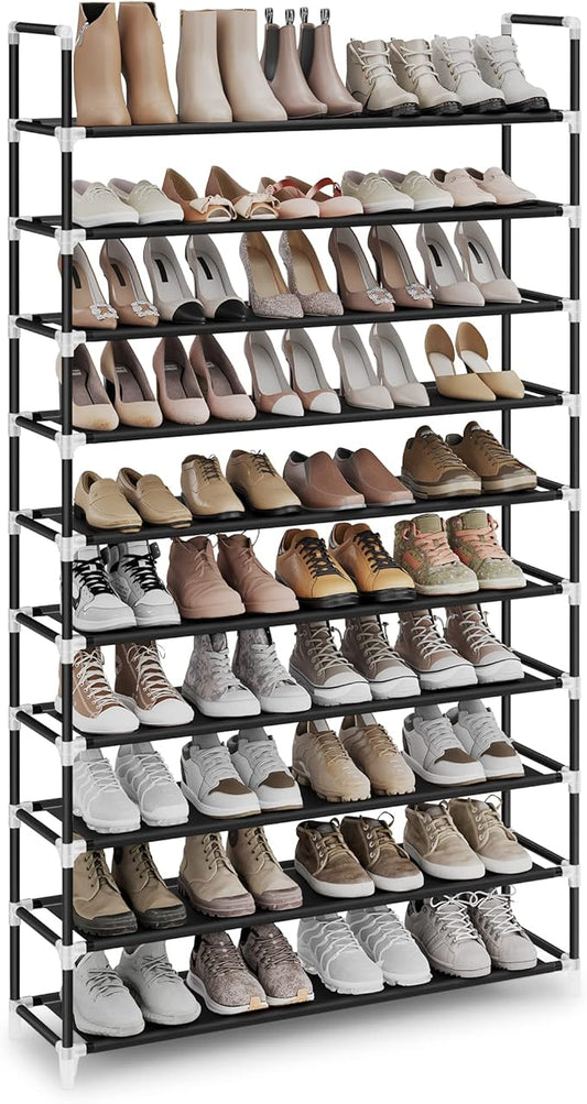 SONGMICS 10-Tier Shoe Rack, Shoe Storage for Hallway Closet, Slim and Space-Saving, Metal Frame, Non-Woven Fabric Shelves, Black ULSH11H-NeatNest