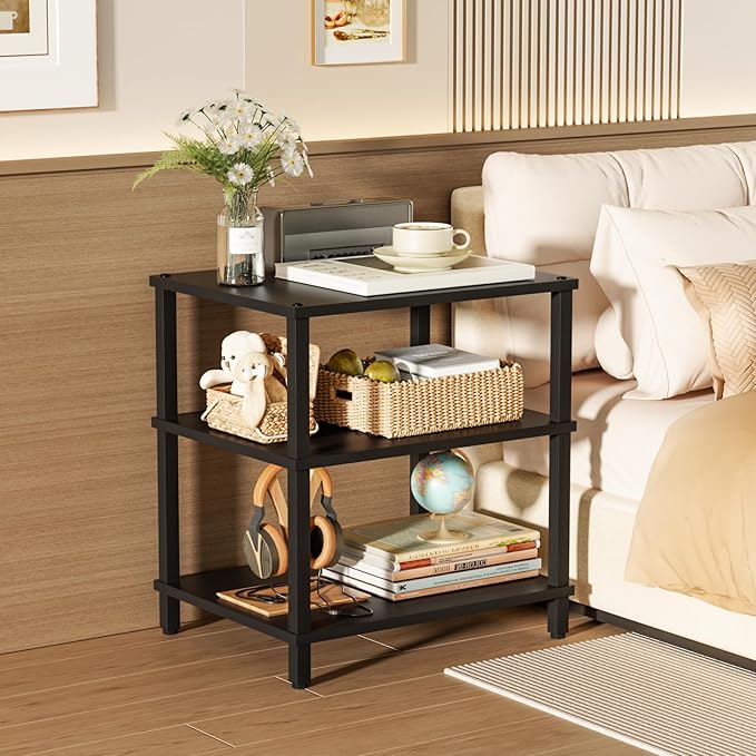 3-Tier AV Media Player Stand, Stereo Cabinet, Modern Stereo Cabine,Game Console Shelf,Wooden TV Stand,Multifunctional Entertainment Center, Suitable for Home, Conference Room, Game Studio,Black-NeatNest