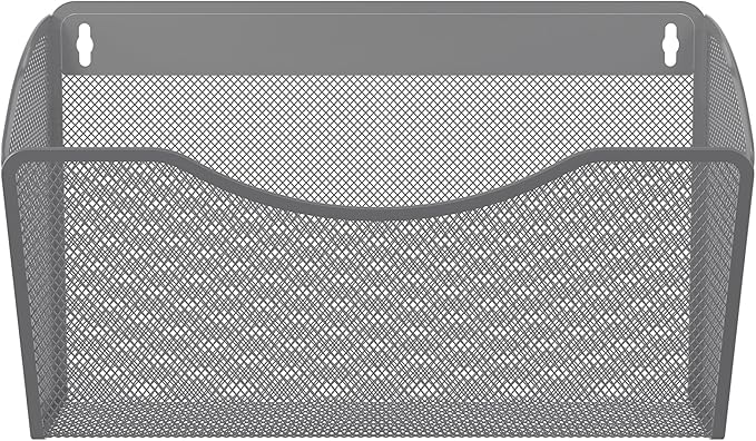 EasyPAG Wall File Holder, Single Mesh Hanging File Organizer for A4 Letter Size Paper, Wall Mount Paperwork Basket for Office, Home, School, Silver