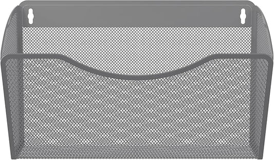 EasyPAG Wall File Holder, Single Mesh Hanging File Organizer for A4 Letter Size Paper, Wall Mount Paperwork Basket for Office, Home, School, Silver