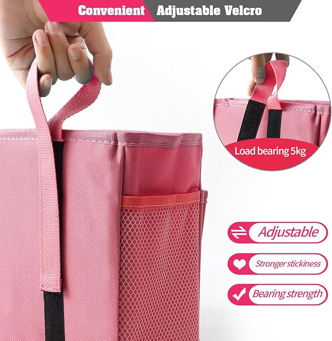 Bunk Bed Organizer, Bedside Caddy Hanging Bed Organizer Storage Bag with 4 Pockets and 2 Hooks, for College Dorm Rooms Bed, Hospital Bed, Baby Bed Rails, 600D Oxford Cloth (Pink)-NeatNest