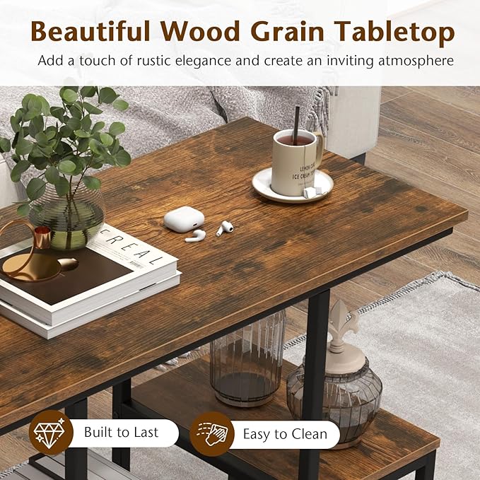 Giantex TV Stand for 50-Inches TVs - Industrial Sofa Table with Open Storage Shelves, 2-Tier Display Rack, Entertainment Center for Living Room, Bedroom, Entryway, Console Table, Rustic Brown-NeatNest