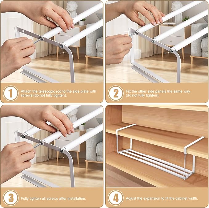 eygeufg Expandable Shoe Rack for Closet, Adjustable Shoe Organizer, Retractable Carbon Steel Shoe Storage Shelf, Space-Saving Hanging Shoe Rack, 2 Pack (White)-NeatNest