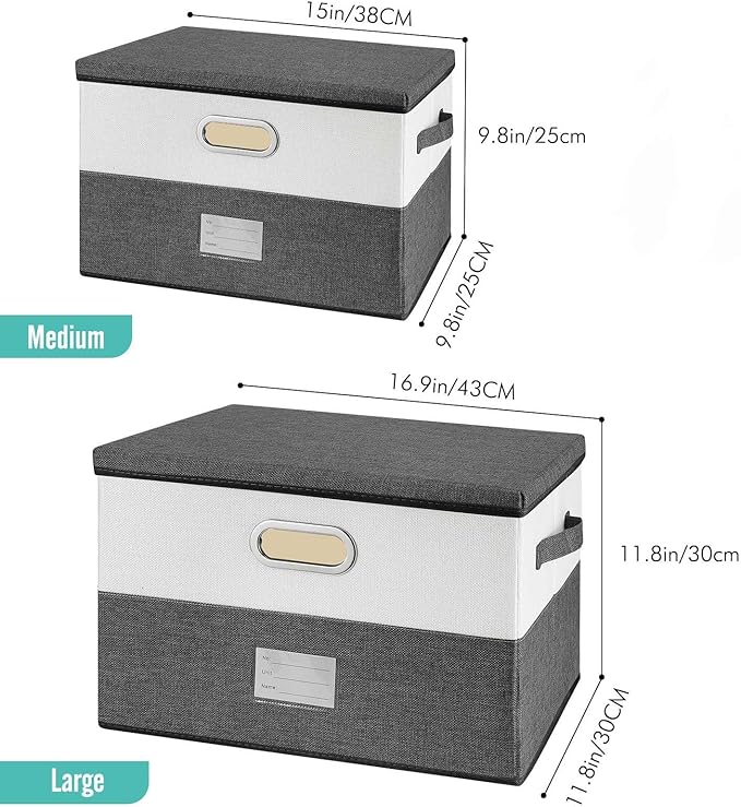 Large Linen Fabric Foldable Storage Bins with Removable Lid and Handles, Washable Storage Box Organizer Containers Baskets Cube with Cover for Bedroom,Closet,Office (Turquoise&Cream, Medium)-NeatNest