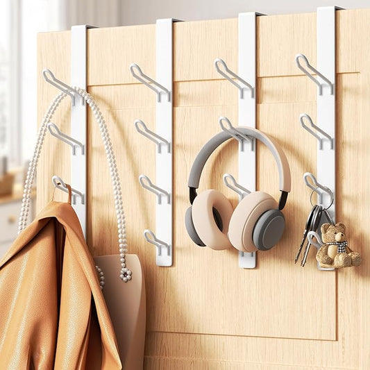 niffgaff 16 Hook Over The Door Hooks, Vertical Over The Door Towel Hook, Over Door Hook, Over The Door Hanger, for Towel and Clothes Hangers, White, 4 Pack,12.28"，for 1.7'' Door