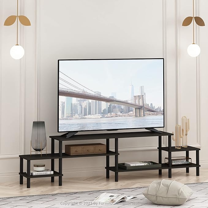 Furinno Besi No Tools Assembly Industrial Style TV Stand, Entertainment Center for 50 inch TV, Dark Oak-NeatNest