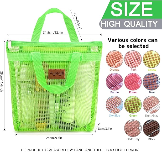 Shower Caddy Portable, Mesh Shower Caddy Tote Bag Quick Dry Hanging Toiletry and Bath Organizer for College Dorm, Gym, Beach, Travel or Camping with Zipper (A-Green)-NeatNest
