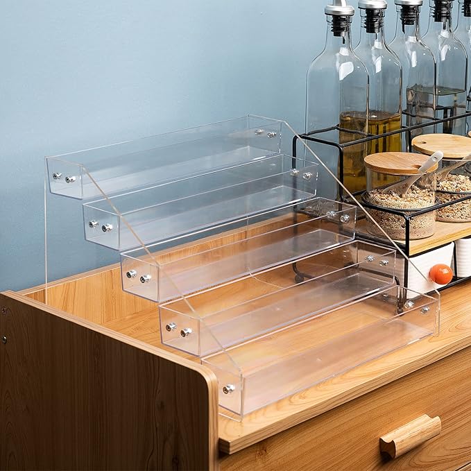 Acrylic Spice Rack, Tiered Spice Rack Shelf Seasoning Organizer for Countertop, Cabinet, Pantry, Kitchen Storage - 5 Tier, 2PCS-NeatNest