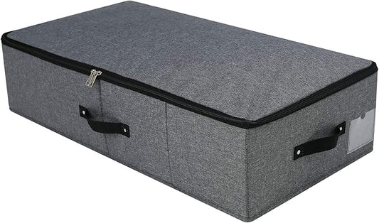 AMJ 29.5"*15"*7", Rigid Under Bed Garment Storage Bins, Folding & Washable, Soft Zip Lid, Black Gray-NeatNest