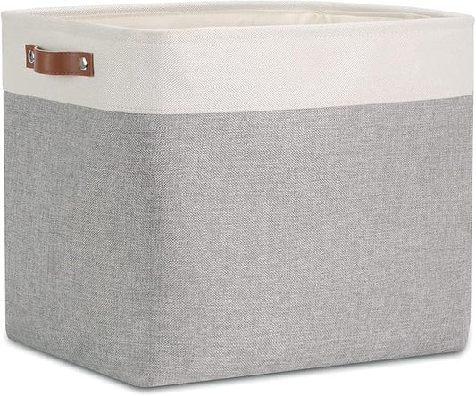DULLEMELO Large Storage Baskets with Handles, Fabric Storage Bins for Organizing Clothes Toys Books, Canvas Storage Bin for Office Bedroom Closet Nursery Laundry Storage (White&Gray)-NeatNest