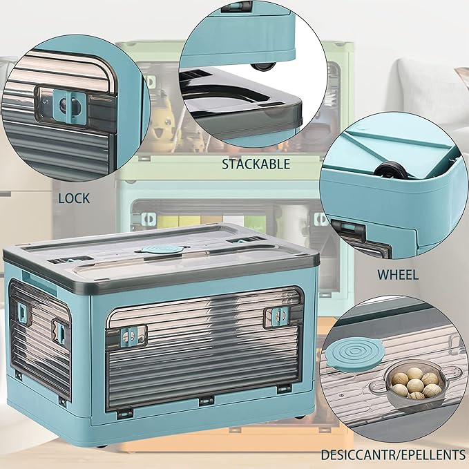 Collapsible Storage Bins,Storage Bins with Lids,Stackable 8.2Gal Folding Storage Box-NeatNest