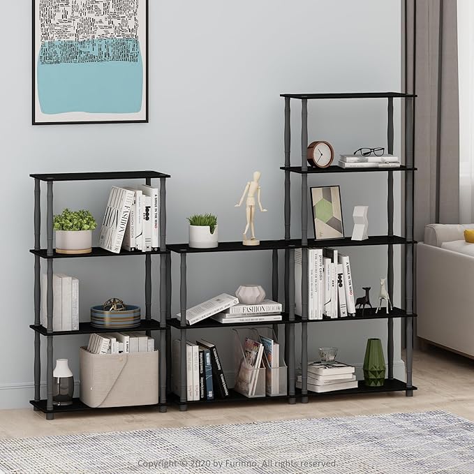 Furinno Turn-N-Tube 3-Tier Compact Multipurpose Shelf Display Rack with Classic Tube, Black/Grey-NeatNest